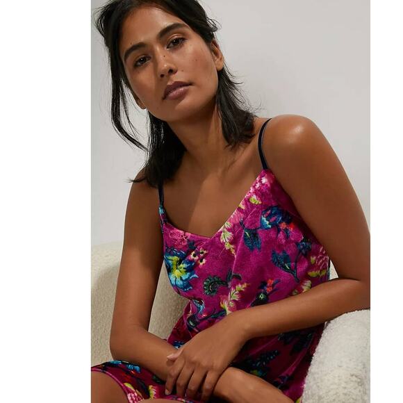 New Anthropologie Shania Floral Velvet Slip Mini Dress LOUNGE $138 XS Violet - Picture 2 of 3